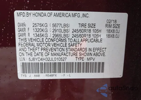 2018 Acura Mdx from USA, damaged, VIN 5J8YD4H32JL010527